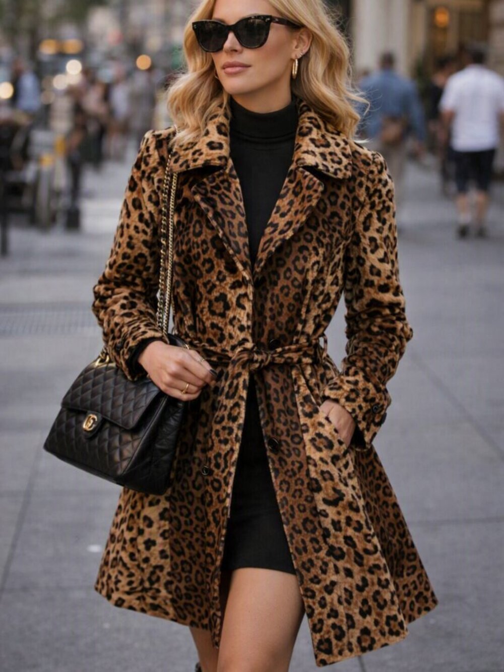 VENUS Leopard-Print Trench Coat - Brown/Tan